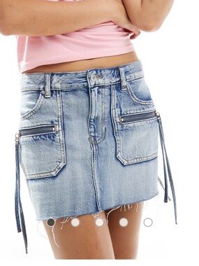 Bershka Light Blue Denim Mini Skirt with Zip Pocket Detail